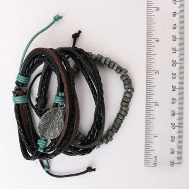 Multi-wrap Leather Braid Bead Bracelet